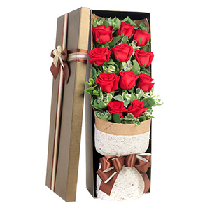鲜花/温柔言语: 11支红玫瑰+配材
 [包 装]：高档礼盒包
