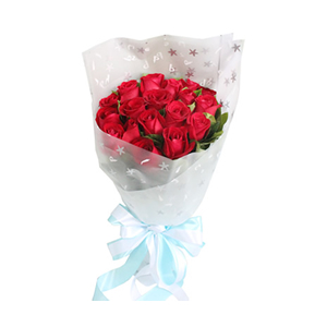 鲜花/爱慕:18枝红玫瑰
包 装:高档白色雾面纸包装，白色、蓝