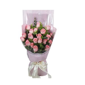 鲜花/浅浅爱，深深情:21枝戴安娜玫瑰。
包 装:玻璃纸内衬，浅粉色印花