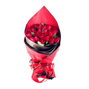 鲜花/深色柔情:21枝红玫瑰 配材：绿叶丰满间插
花 语:给我的全