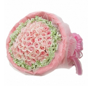 鲜花/做我的新娘:99支戴安娜粉玫瑰
包 装:外围一圈高山积雪,粉红