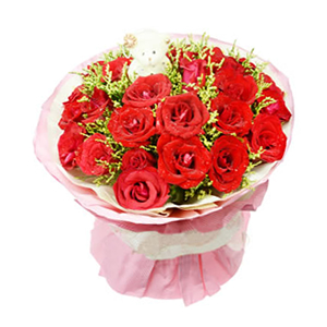 鲜花/一生挚爱:29枝红玫瑰
包 装:粉色黄色瓦楞纸多层圆形包装，