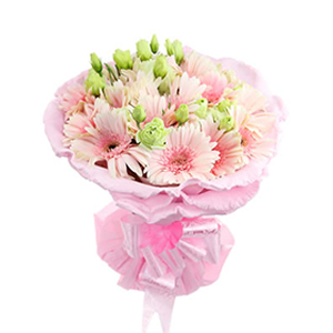 鲜花/门前小溪:20支粉色太阳花
[包 装]：粉色卷边纸圆形精