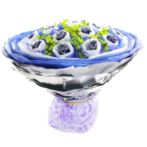 鲜花/浪漫星空: 18支蓝色妖姬，棉纸纱网双层独立包装。
 [