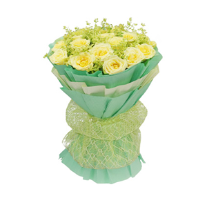鲜花/微幸福:19枝精品黄玫瑰
包 装:米白色与浅绿色瓦楞纸圆形