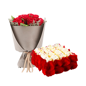 浪漫组合/浪漫有约: 21枝红玫瑰，欧式鲜奶蛋糕
 [包 装]：高