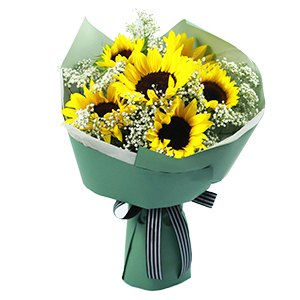 鲜花/心中永远的太阳: 6枝向日葵+满天星
 [包 装]：高档韩式花