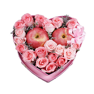 鲜花/粉色甜心派:19枝粉玫瑰，2个苹果
包 装:粉色心形高档礼盒包